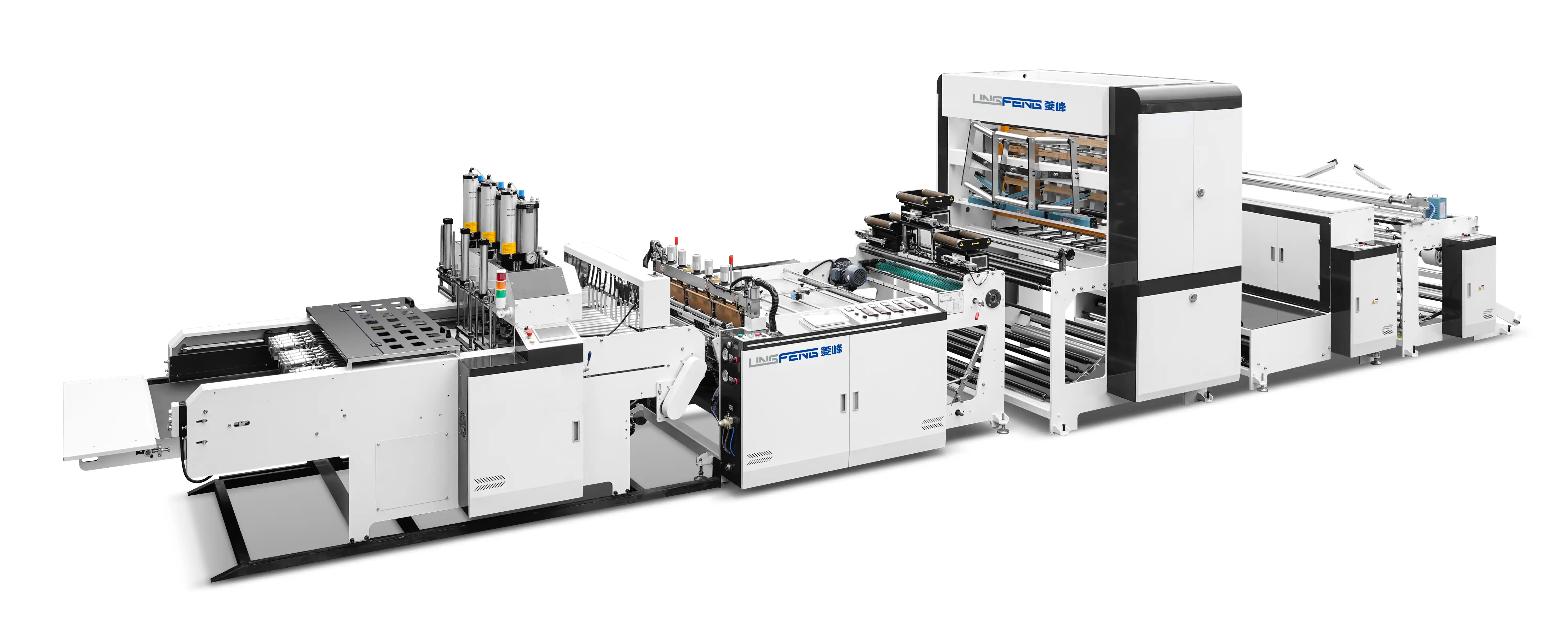 Full Automatic High Speed Three Lines T-shirt Making Machine With Hot Slitting and Side Gusseting Unit